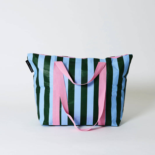 Green Blue Stripe Zip Medium Tote