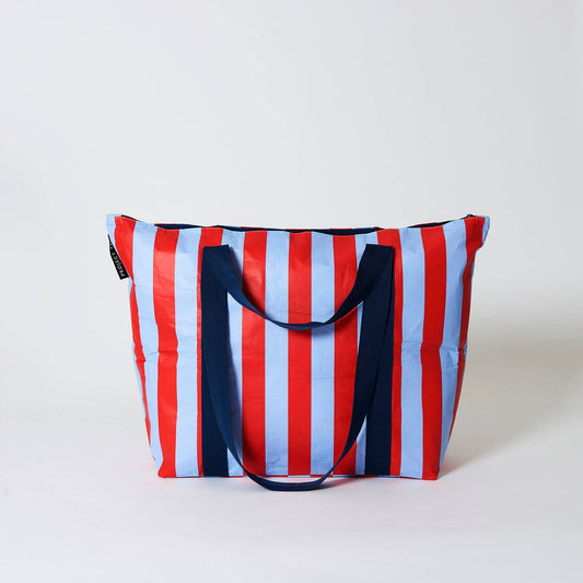 Red Blue Stripe Zip Medium Tote