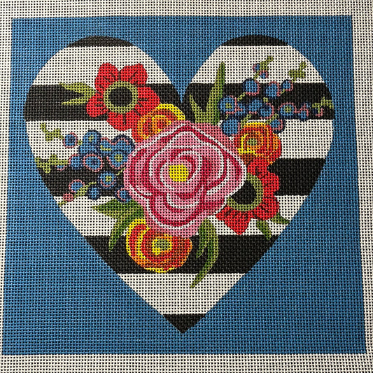 Rose on black and white heart