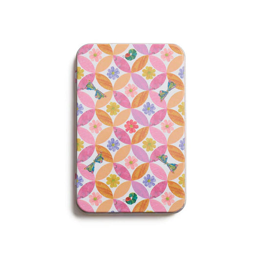 Phone case with a colorful geometric pattern on a white background