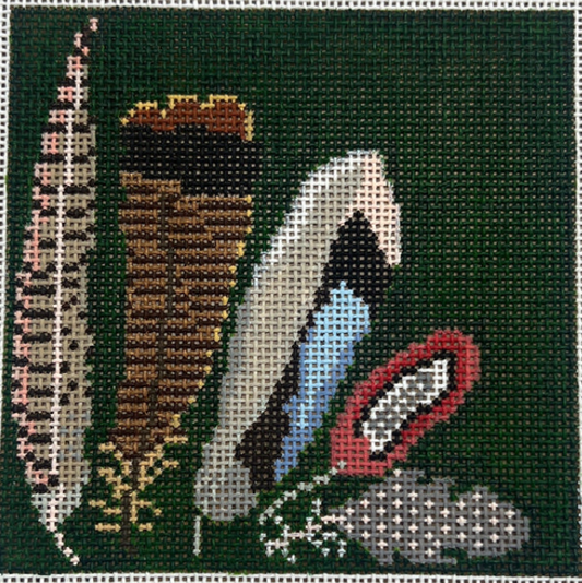 Game Bird Feathers Coaster-Green