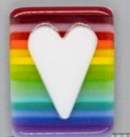 Heart on Rainbow Stripes Fused Glass Needleminder