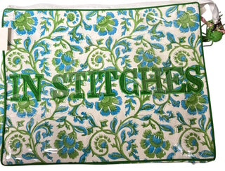 Green Floral Large Pouch "In Stitches"