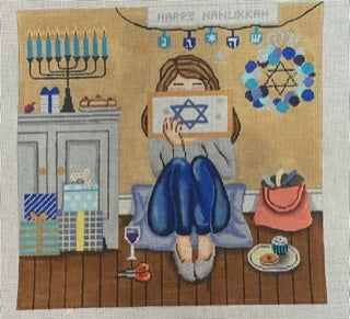 Hanukkah Stitching Girl