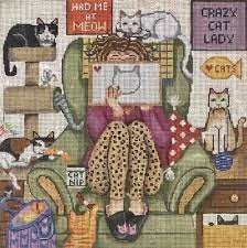 Stitching Girl w/ cats