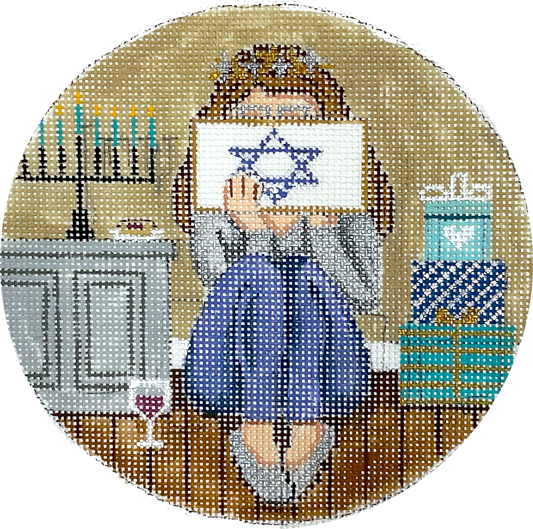 Hanukkah Stitching Girl