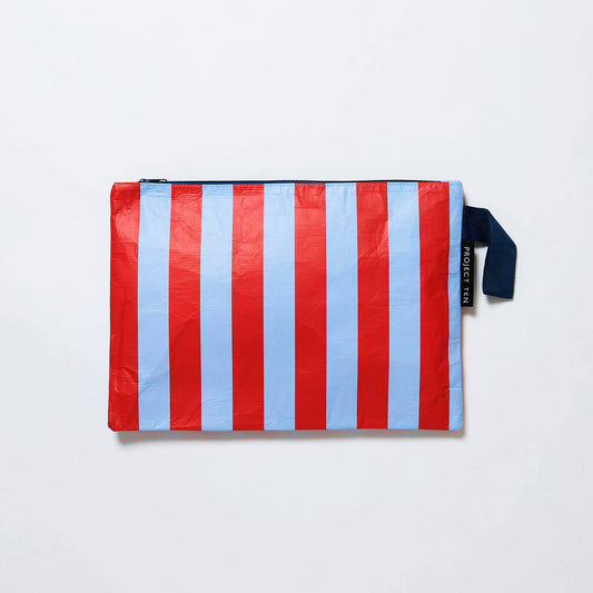 Red Blue Stripe Large Zip Pouch