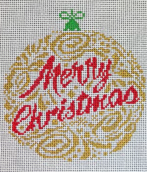 Decorative Christmas ornament with 'Merry Christmas' text on a white background