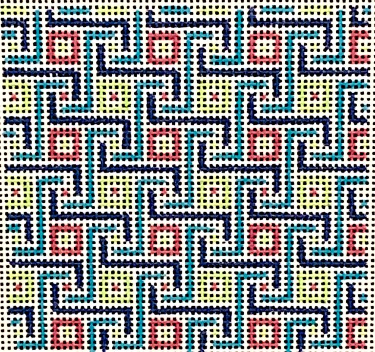 Colorful geometric pattern with interlocking shapes on a light background
