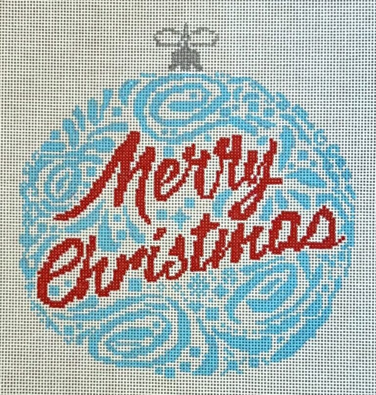 Decorative Christmas ornament with 'Merry Christmas' text on a white background