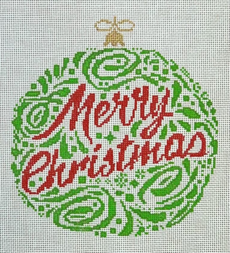 Decorative Christmas ornament with 'Merry Christmas' text on a white background