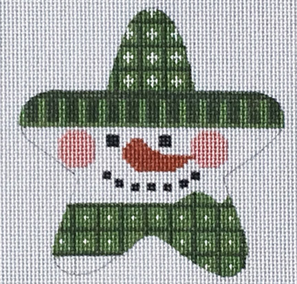 Decorative snowman face with green hat on a white background