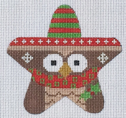 Star-shaped owl ornament with a sombrero on a white background