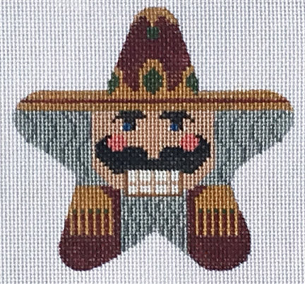 Embroidered design of a character with a sombrero on a white background