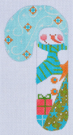 Cross-stitched design of a colorful seahorse on a light blue background
