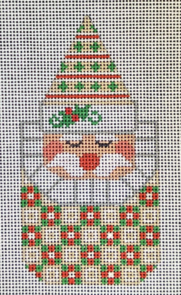 Decorative fabric panel with a cartoonish reindeer face wearing a patterned hat.