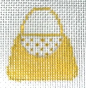 Yellow handbag with white polka dots on a needlepoint canvas