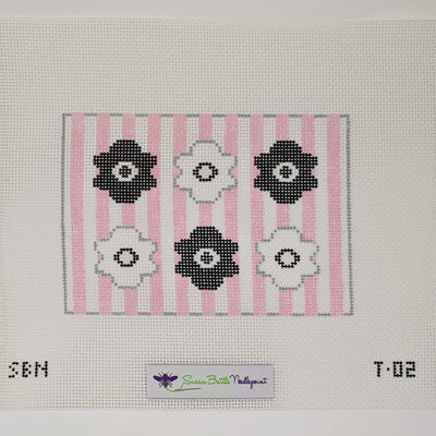 Black & White Flowers on Pink Stripes