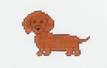 Cross-stitched pattern of a brown dog on a white background