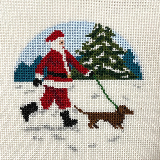 Dog walking Santa Dachshund