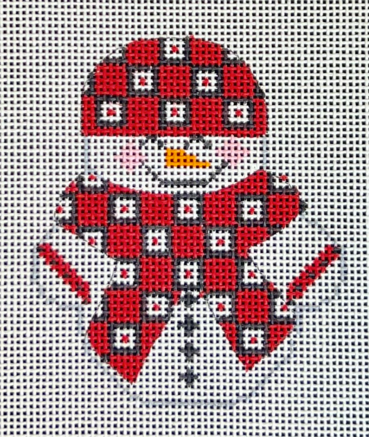 Snowman with red and black square scarf