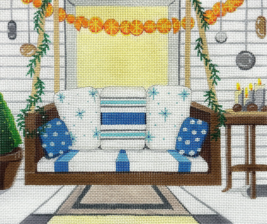 Blue/White Porch Swing Scene