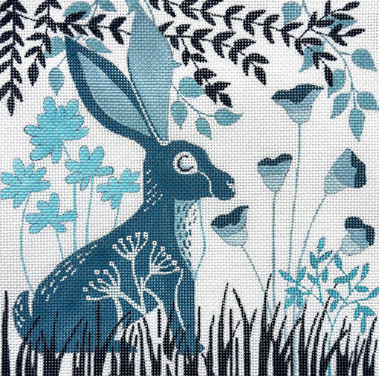 Rabbit with Flowers in Blue