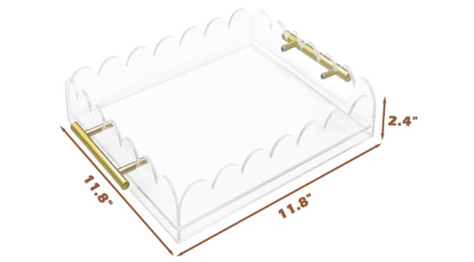 Acrylic Scalloped 12" Square Self Finishing Tray with Handles