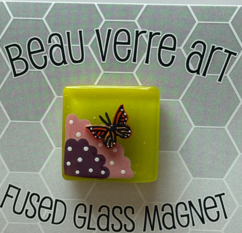 Monarch on Flowers Fused Glass Needle Minder