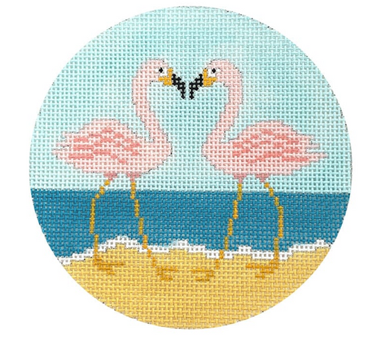 Kissing Flamingos on beach