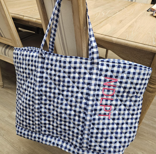 Blue & White Gingham Tote