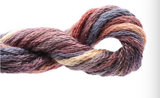 Multicolored skein of yarn on a white background