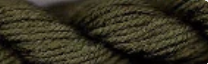 A thick, twisted yarn in a dark olive green color
