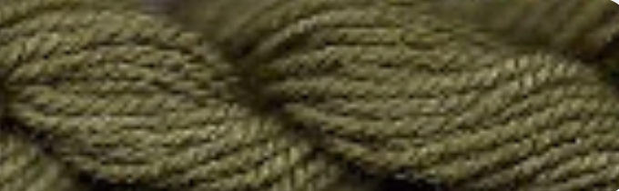Close-up of a braided or twisted yarn in a muted olive green color, filling the entire frame.