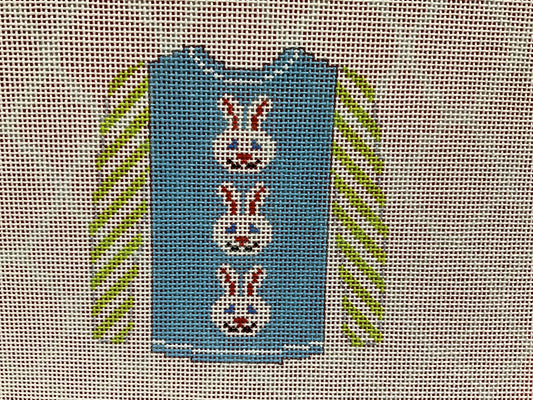 3 Bunnies on Blue Sweater