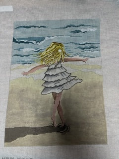 Little Girl Spins on Beach